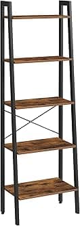 VASAGLE Standing Shelf Bookcase with 5 Shelves with Metal Frame Easy Assembly for Living Room Bedroom Kitchen 56 x 34 x 172 cm (L x W x H), Vintage Brown-Black LLS45X