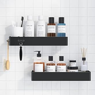 Kitsure 2 Pack Rustproof Shower Caddy - 2 Shelves, Drill-Free & Quick-Dry Shower Organizer, Rustproof Bathroom Shelves with 4 Hooks, X-Large, Black