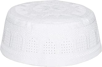Tomotato Islamic Muslim Hat White Embroidered Cap Muslim Islamic Prayer Cotton Knit Cap for Men 57 for Eid Ramadan Pray Gift