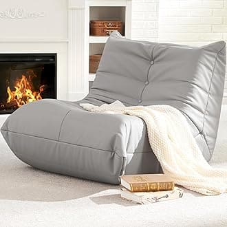 Hobestluk Giant Bean Bag Chair Lazy Floor Sofa, Memory Foam Fireside Sofa for Adults, Big Beanbag Faux Leather Armless Chair for Living Room Bedroom Dorm Office (Light Grey, Single)