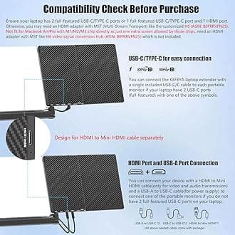 KEFEYA 14'' Triple Laptop Monitor Extender with Metal Base, 360° Rotation 1080P Portable Laptop Screen Extender for 12-17.3'' Laptops-Compatibility for Windows, Surface, MacBook, Switch, Plug & Play