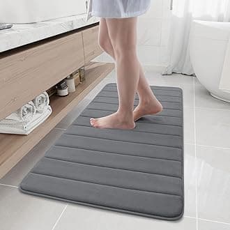Buganda Memory Foam Bath Mat, 47" x 20", Ultra Soft and Non-Slip Bathroom Rugs, Water Absorbent and Machine Washable Bath Rug Runner for Bathroom, Shower, and Tub, Grey