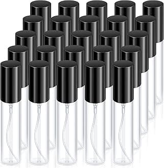 Yinder 25 Pcs 10 ml Glass Refillable Perfume Bottles Bulk Travel Empty Perfume Atomizer Sprayers Portable Spray Bottles Mini Sample Fragrance Containers, Black