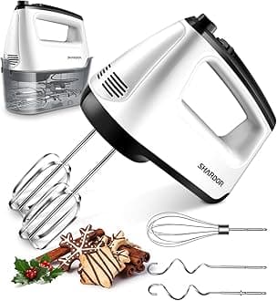 Shardor Hand Mixer Electric Whisk, Anti-Splash 6 Speeds With Turbo Button, Snap-On Storage Case, Easy Eject 5 Stainless Steel Attachments, Whisk For Kitchen Baking, 400W