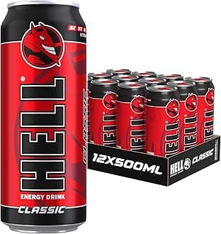 HELL Energy Drink Classic Flavour | 12 x 500ml Cans Multipack | 32mg/100ml Caffeine | Contains Vitamins B2 B3 B5 B6 B12 | Preservative Free | Vegan | Reduce Fatigue & Boost Energy