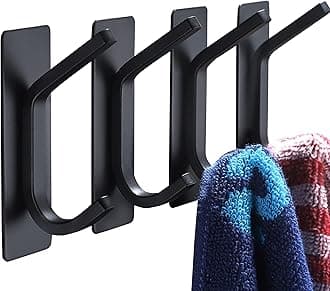 YIGII Towel Hook/Adhesive Hooks - Black Wall Hooks Stick for Bathroom and Kitchen Heavy Duty Hooks 4-Pack, Stainless Steel