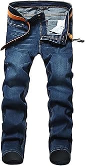 Men's Classic Relaxed Fit Jean Lightweight Straight Leg Washed Denim Jeans Retro Distressed Loose Fit Jean Pants
