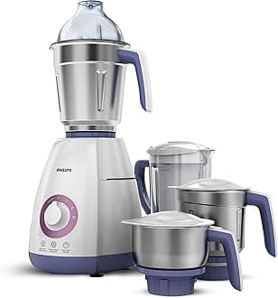 Philips Stainless Steel Viva Collection HL7701/00 Mixer Grinder, 750 Watts, 4 Jars (Elegant Lavender and White)