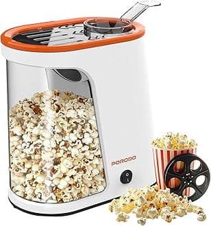 Porodo Electric Popcorn Maker, 1200W Hot Air Popcorn Machine, Homemade Fresh Pop corn in Under 4 Minutes, Healthy Snacking Oil-Free is Perfect for Home Theatres, Movie Nights, Parties, White/Orange