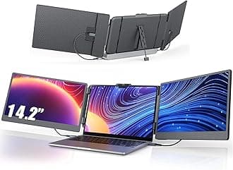 14'' Screen Extender Portable Laptop Plug-play, 1080P IPS Laptop Monitor Extender Built-in Speaker, HDMI/USB-A/Type-C Triple Monitor for 13''-17.3'' Laptops, Work with Mac, Windows, Chrome, Switch