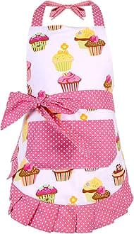 G2PLUS (Kids) - Cotton Aprons for Kid Girls, Cupcake Pattern Apron for Children, Great for Daughters Litter Girls(Kid Girl)