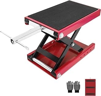 Motorcycle Lift, 1100 Lbs Capacity Motorcycle Scissor Jack with Upgraded Anti-Slip Bottom and Thickened Rubber Wide Deck,Steel Motor Bike Hoist Stand with Crank for ATV, Cruiser Bikes, Dirt Bikes