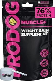 ProDog Muscle+ Dog Weight Gainer - Advanced Nutrition 76% Protein Per Scoop & Omega 3,6,9 - Supplement for Muscle Growth & Recovery, Underweight, Malnourished Dogs (30 Servings)