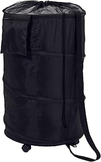 Honey-Can-Do HMP-01454 Deluxe Nylon Pop Up Clothing Hamper on Wheels Black 27 inches x 18.5 inches,Large