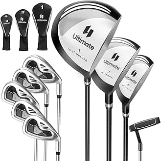 9/10 Pieces Men's Complete Golf Clubs Set, Golf Club Package Set with 460CC Driver, Fairway Wood & Hybrid, Irons, Putter, Portable Regular Golf Club Set