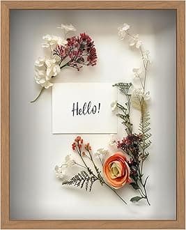 FrameWorks 16" x 20" Original Golden Oak Wood Shadow Box Frame - Soft Felt Backing, Tempered Glass and Includes Elegant White Ball Push Pins