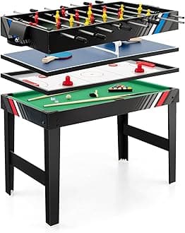 4 in 1 Multi Game Table, 49" Combo Game Table with Foosball Table, Pool Billiards, Air Hockey & Table Tennis for Teens Adults Family Game Room
