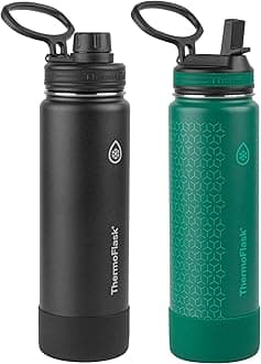 Insulated Stainless Steel Water Bottles with Chug & Straw Lids - 24 oz, Keeps Cold 24 Hrs, Hot 12 Hrs - 2 Pack, Black/Malachite