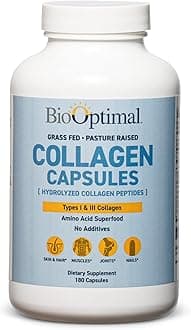 BioOptimal Collagen Peptides Capsules - Grass-Fed, Pasture-Raised Hydrolyzed Protein Supplement for Skin, Hair, & Nails - Non-GMO, Zero Sugar Daily Pills for Men & Women (180 Capsules)