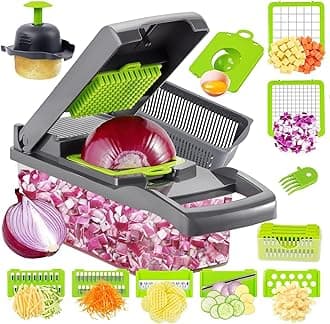 Pro Multifunctional Food Chopper - 13 in 1 Veggie Slicer, Dicer, Cutter for Onions, Carrots, Garlic and More,With 8 Blades,Vegetable Chopper