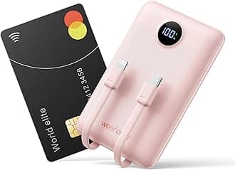 Mini Portable Charger with Built-in Cables 22.5W Fast Charging Power Bank USB-C Small Battery Pack 10000mAh Travel Essential Slim Battery for iPhone 17/16/15/14, Samsung 25/24, and More