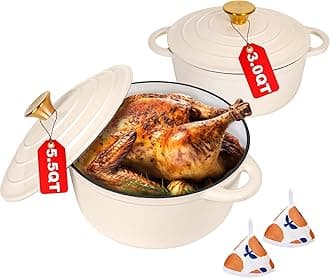 Romswi Enameled Cast Iron Dutch Oven Set - 3qt & 5.5qt Dual Combo - 7-Layer Professional Grade Dutch oven pot with lid - Oven Safe for Braising, Stews, Roasting, Bread Baking - White Bread Dutch Oven