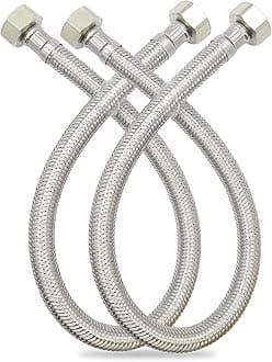 GLOBOMOTIVE 304 Grade Braided Stainless Steel Connection Pipe Hose Pipe for Wash Basin, kitchen Sink, Geyser - 24 Inch (2 Pieces Set, Pack of 1 Pair)