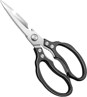 Kitchen Scissors All Purpose Heavy Duty, Ultra Sharp Stainless Steel Kitchen Shears Dishwasher Safe, Cooking Shears for Chicken, Poultry, Fish, Meat, Herbs & Grapes with Non-Slip Grips - Black