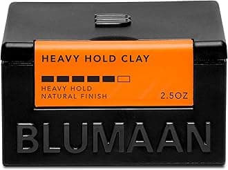 BLUMAAN Heavy Hold Clay - Men's Extra Strong Hold Hair Clay Creates Texture and Volume (2.5 oz) - Natural Matte Finish with Organic Oils - Controls Coarse,Thick, Unruly Hair (2025 Version)