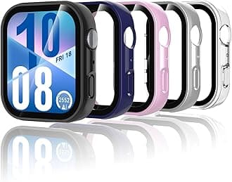 5 Pack Protective C ase Compatible with Huawei Watch Fit 4, Hard PC Ca se with Screen Protector, HD Case Cover Matte with Tempered Glass - Transparent, Black, Pink, Silver, Ink Blue