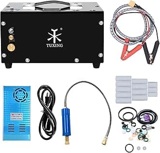 TUXING Pcp Air Compressor,4500Psi 30Mpa,Built-in Transformer/Drain System,Powered by Car 12V DC or Home 110V AC with Adapter (Included),Pump for PCP Air Rifles and Airguns (TXET061-2)