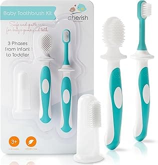 Cherish Baby Care Baby Toothbrush 0-2 Years - BPA-Free & Safety-Tested Newborn to Toddler Toothbrush Set, 2023 Award Winner, Food-Grade Silicone (Teal)