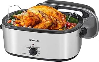 Roaster Oven 22Qt, Multifunctional Electric Roaster Oven for Turkey Meats Bread Soup Sauce, Fast-Cooking Turkey Roaster with Self-Basting Lid, Removable Pan and Rack, Stainless Steel