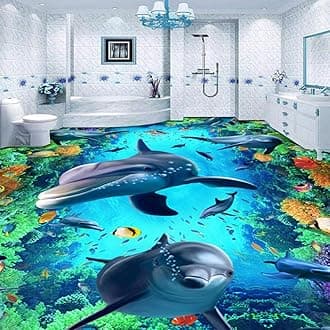 Custom 3D Floor Wallpaper Dolphin Stereoscopic Floor Sticker Mural Self-Adhesive Waterproof Vinyl Flooring Wallpaper Bathroom-300 * 210cm