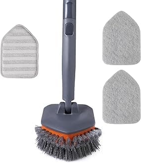 Tub Tile Scrubber Brush with 3 Different Function Cleaning Pads and 56" Extendable Long Handle-No Scratch for Cleaning Bathroom Kitchen Toilet Wall Sink,Orange
