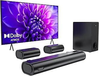 Hiwill 5.1ch Dolby Atmos Soundbar with 5.25'' Subwoofer, Clear Voice, Surround Sound System w/2 Wired Rear Speakers, 380W Peak Power Bluetooth PC Sound Bar for TV, eARC/ARC/Opt, 2025