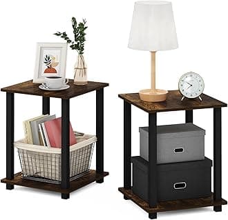 Furinno SIMPLISTIC Side Table Set of 2, 2-Tier Square Modern End Table, Nightstand, Night Stand, Bedside Table, Toolless Assembly, for Living Room, Bedroom, Amber Pine