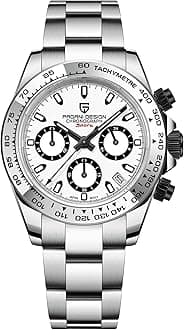 HaiQin Pagani Design Classic Men's Multifunctional Chronograph Full Stainless Steel Japanese VK63 Quartz Movement Tester 100m Waterproof Luxury Business Watch (white-1727), white-black-crown1727,