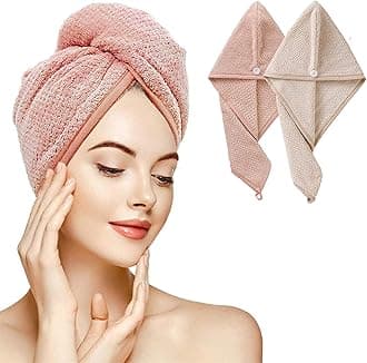 IME Hair Towel Wraps, Microfiber Quick Dry Hair Turban Towels with Button Super Water Absorbent Bath Shower Hair Caps 2 Pack