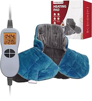 19''x24'' Weighted Neck & Shoulder Heating Pad, 2.5lbs with 12 Temperature Settings& 4 Auto-Off Timers, Pain Relief for Neck/Shoulder/Back, Christmas Gifts for Women Men Mom Dad (Gray&Blue)