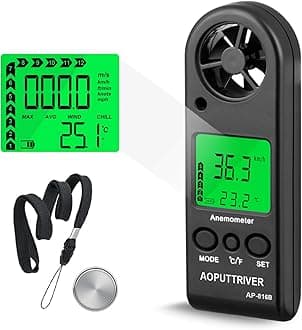 Digital Anemometer Handheld Wind Speed Meter for Measuring Wind Speed, Temperature and Max/Average/Current, High Precision, Measuring for Windsurfing Sailing Fishing Outdoor Activities-AP-816B(Black)