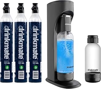 Drinkmate OmniFizz Sparkling Water and Soda Maker, Carbonates Any Drink, ULTIMATE BUNDLE - Includes three 60L CO2 Cylinders, Two Carbonation Bottles, and Fizz Infuser (Matte Black)