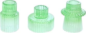 Vixdonos Colorful Glass Candlestick Holders Tealight Candle Holder Set for Table Centerpieces, Wedding Decor and Dinner Party (3 Pcs, Green White Gradient)
