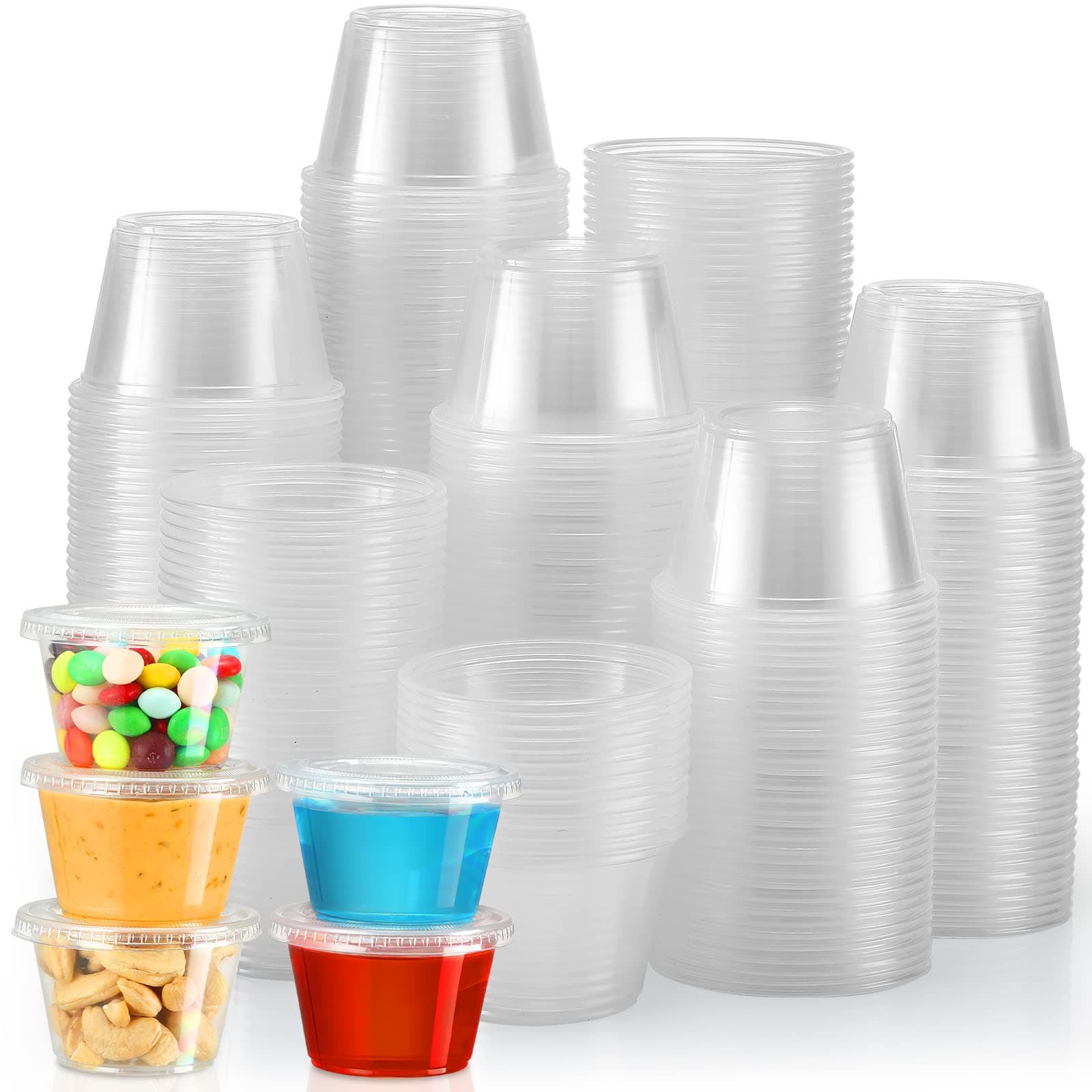 [240 Sets - 4 oz ] Portion Cups With Lids, Small Plastic Containers with Lids, Airtight and Stackable Souffle Cups, Jello Shot Cups, Sauce Cups, Condiment Cups for Lunch, Party, Trips