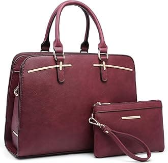 Women Handbag Wallet Tote Shoulder Hobo Bag Top Handle Satchel Purse Set 2pcs with 3 Compartments, 3-burgundy, Medium