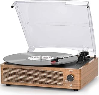 Retro Record Player for Vinyl with Speakers Vintage Turntable Vinyls Records Belt-Driven Turntables 3-Speed 3 Size 33 1/3 45 78 RPM Wireless Playback Headphone AUX RCA Line LP Vinyl Players Wood Grain