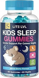 Sleep Gummies for Kids | Night Time Aid | Gentle Sleep Support with Camomile & Lemon Balm | Promoting Natural Melatonin Production | 60 Days Supply | LITE LVL Kids | Packaging May Vary