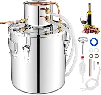 Giantex 5 Gal Alcohol Still, 2 Pots Stainless Steel Alcohol Still w/Built-in Thermometer, Copper Tubes, Multi-purpose Home Brewing Kit for DIY Whiskey, Brandy, Silver