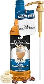 Syruvia Sugar Free Coffee Syrup, White Chocolate Mocha Flavored Syrup for Drinks, Lattes, and Desserts – 25.4 fl oz, With Pump