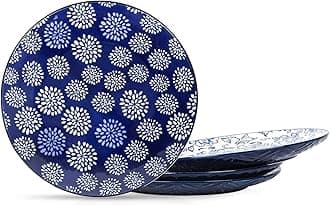 Selamica Salad Plates Set of 4, Embossed Dessert Plates, 8.5 Appetizer Plates Ceramic, Small Dinner Plates for Appetizer Pasta Snacks, Microwave Dishwasher Safe, Blue